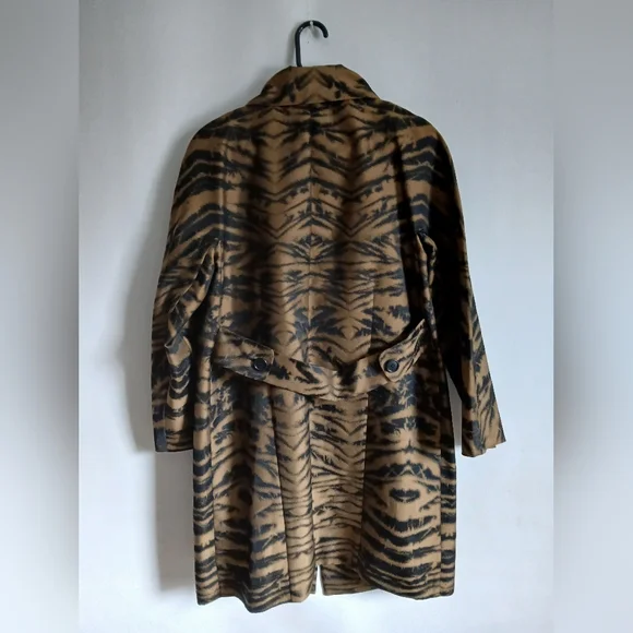 DKNY Black & Brown Animal Print Mid Length Lightweight Coat SzS Pockets - Picture 9 of 16